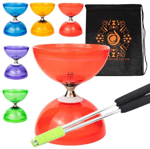 Jumbo Hurricane Pro Ensemble de diabolo à triple roulement avec bâtons en aluminium et corde de diabolo et sac de transport en cascade Rouge avec baguettes argentées