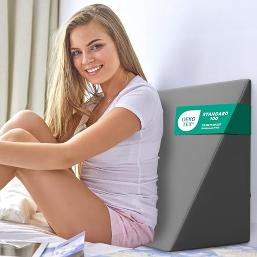 ELONEO Almohada Cuña para Cama, Sofá y Lectura - Cojín Lumbar de Espalda para Adultos, Anti-Reflujo, Cojín Ergonómico con Espuma Que Retiene la Forma (30×50×60 cm)