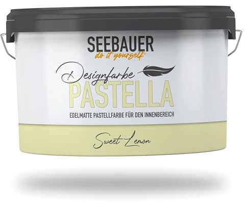 SEEBAUER diy Pastellfarbe PASTELLA Gelb 2,5L (Sweet Lemon) Edelmatte Wandfarbe Zitrone - Innenfarbe sehr hohe Deckkraft - Matt, Abwaschbar und Tropffrei