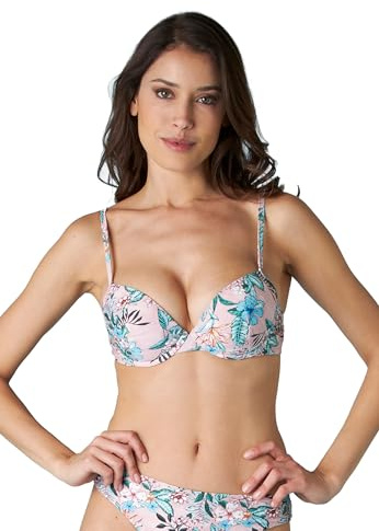 Lovable Bikini Reggiseno con Ferretto Push-Up Printed Knitted Micro Donna, Pesca Stampa Tropical, 70B