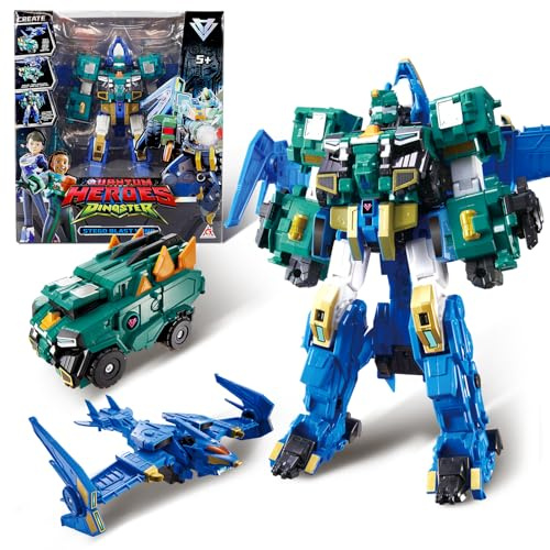 QUANTUM HEROES DINOSTER Robot Transforming 3 en 1 Stego Blast Wing, 11,81 pouces, Jouets Transformable pour enfants, Jouets Transforming Chariot Dinosaure Robot pour garçons filles de 5 6 7 8 9 10 ans