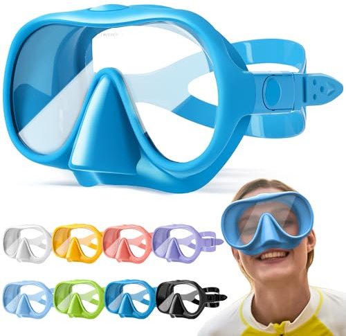 HINATAA Kit de plongée pour adulte, macaron sans cadre, lunettes de plongée ultra large à 180°, anti-buée, masque de plongée professionnel, anti-fuite, lunettes de natation pour femmes et hommes, bleu