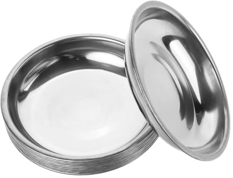 LOGOFUN 10pcs Stainless Steel Saucers Dishes Mini Appetizer Plates 3Inch Round Seasoning Plates Metal Saucers Plates for Kitchen Supplies - Silver (8cm)