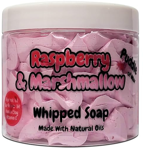 Raspberry & Marshmallow Whipped Soap Body Wash - 150g - Natural Oils & Kaolin Clay - Fruity Scent - Vegan Friendly - Puddle of Wax - Made in the UK