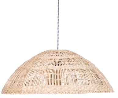 Seagrass Lamp Shade Dome Pendant Light Shade Woven Wicker Retro 70's Mid-Century Style Lampshade Bedroom Kitchen Living Room Easy Fit Lightshade with Natural Finish E27