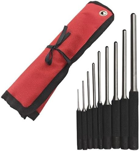 Lot de 9 chasse-goupilles 1/16 - 5/16 - Outil de perforation - Avec sac de rangement et 13 goupilles à ressort creuses - Pour bois, plastique, cuir