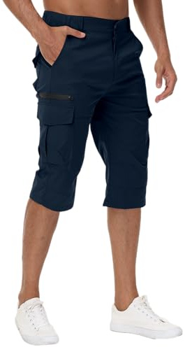 LVCBL Herr 3/4 cykelbyxor snabbtorkande utomhus vandringsbyxor sommar stretch bermudashorts män kort M-3XL