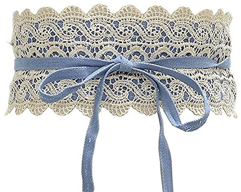 QIANXISUN 2 confezioni da donna in pizzo cintura papillon avvolgere intorno morbida pelle boho corsetto moda elegante per abiti, Blu denim , Large