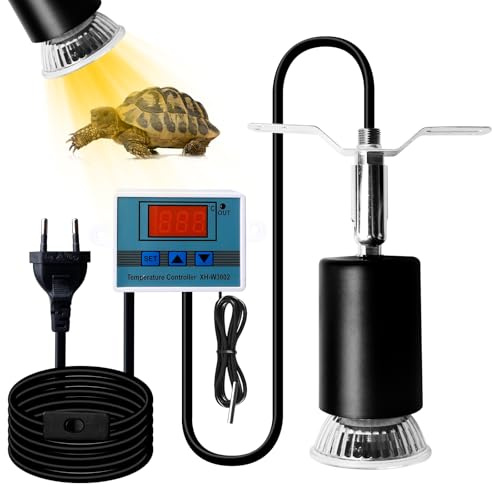 VEGOATY Lampada riscaldante per acquario, 220 V, 50 W, in ceramica, con termostato intelligente E27, con interruttore on/off per lucertola, tartarughe, serpenti, rana ragno
