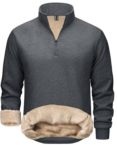 TACVASEN Pull Épais en Polaire pour Homme Sweat-Shirt Chaud à Manches Longues pour l'hiver Doublé Pull de Travail Épais Gris Foncé, M