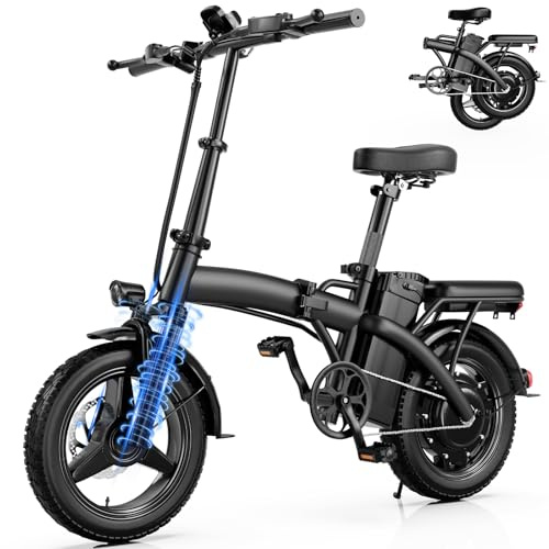 Folding Electric Bike for Adults, 14 Ebike 500W Peak Motor, 23MPH | 35Miles PAS Range | 48V12Ah Removable Battery | Commuter Foldable Electric Bicycles | UL 2849 Certified | Pedal Assist