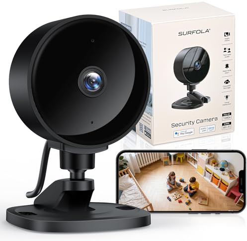 Övervakningskamera Inomhus, Surfola 1080P FHD WiFi Kamera för Baby/Husdjur med AI-detektering, Mörkerseende, 2-vägs Ljud, App-styrning, Fungerar med Alexa & Google Home