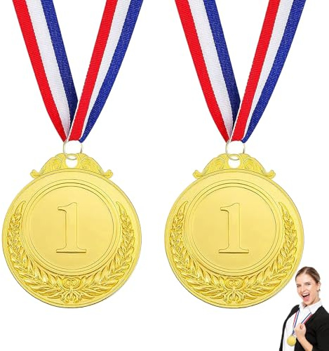 shweehon 2 PCS Medals for Adults, Medals for Children, Metal Olympic Gold Medal, for Party Festival Sports Competition Prizes Awards, Adults and Kids