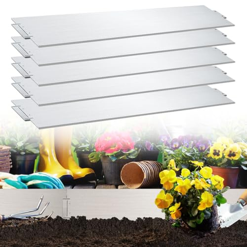 Mantigositeen gräskanter förzinkad metall 10 m, rabattinfattning, metall silver skarvningsanordning, gräskantband 10 stycken 100 cm x 18 cm (L x H)