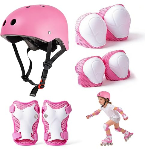 Riisoyu Protection Roller Enfant, 7 in 1 Sets de Protection Rollers Réglables Coudières Genouillère Protège Poignets Casque Vélo Enfant Kit Garçons Filles Equipement de Protection pour Skateboard Vél