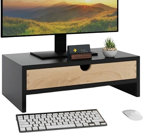 ComfortCove ComfortCove Bildskärmsställ med Låda, Skärmställ, Svart | Ergonomisk Monitorhöjare i Trä, Monitorställ, Laptopstativ, Skrivbordsorganisatör för Hemmakontor