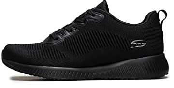 Skechers Bobs Squad Tough Talk dam Sneaker, Svart konstruerad stickad trim, 37.5 EU