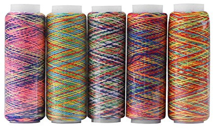 5 pcs Fil À Coudre, Polyester Gradient Multicolore À Coudre Quilting Fil Broderie Fil Bobines pour Main et Machine À Coudre Utilisation