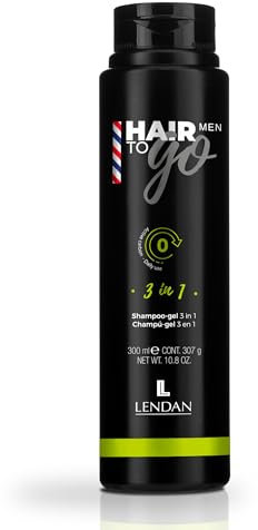 LENDAN - Champú-Gel 3 en 1 - Hair To Go Men - 300 ml - Gel de Ducha, Champú y Gel de Afeitado - Limpieza Profunda - con Carbón Vegetal Activo y Ginseng - Elimina Impurezas - Hidrata la Piel
