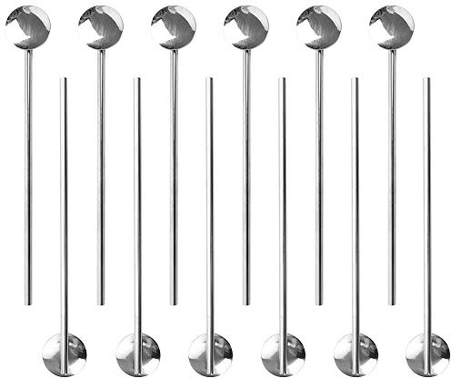 TOPTIE 12 PCS Spoon Straws Stirrer Stainless Steel Drinking Straw Reusable Cocktail Spoons-Silver