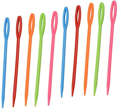 Agujas de coser de plástico, 100 agujas de coser de ojo grande para niños, agujas de coser multicolores Agujas de seguridad de 7 cm ，para manualidades de costura de lana y bricolaje para niños.