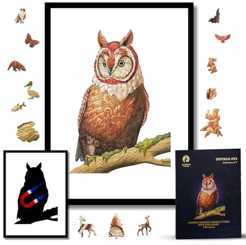 Holzpuzzle Magnetische Erwachsene Mit Rahmen | Holzpuzzle für Erwachsene Eule | Puzzle Tiere | Wooden Puzzle | wanddeko Wohnzimmer | Jahrestag Geschenk - Kaiserliche Eule