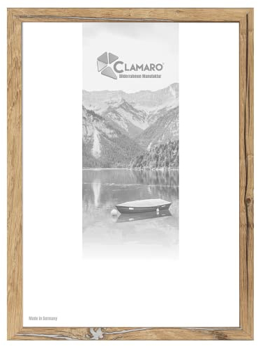 CLAMARO 'Collage' Bilderrahmen 24x32 handgefertigt nach Maß | Eiche Altholz | Moderner eckiger MDF Holzbilderrahmen inkl. Acrylglas, Rückwand und Aufhänger (querformat & Hochformat)
