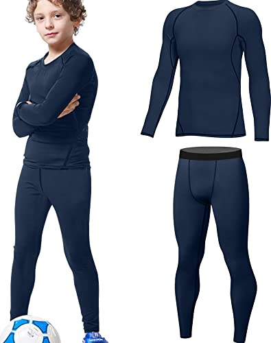 HOPLYNN - Thermal Underwear Set für Kinder Funktionsunterwäsche Skiunterwäsche Jungen Atmungsaktiv Thermal Underwear Warme Fussball Ski Blau L