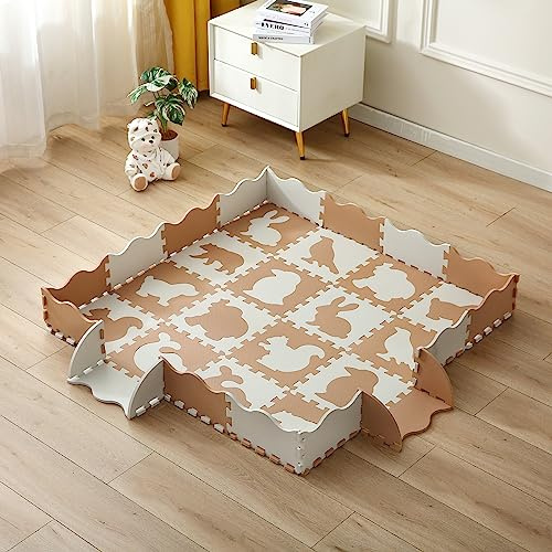 INTOMENG Alfombra Puzzle Infantil para Bebe Niños Alfombrilla Juego Puzzle con Valla 16+20 Piezas Colchoneta Rompecabezas bebé Suelo Acolchado para Bebes Acolchado Tapete Gateo 142×142×1cm