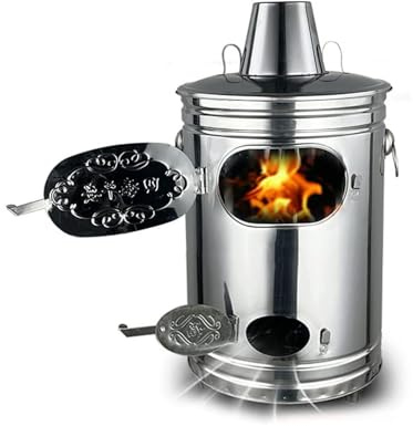 Bidone inceneritore da giardino in acciaio inox con gancio per fuoco e supporto per bruciare foglie di immondizia, cortile e rifiuti di carta (dimensioni: 44 x 66 cm)