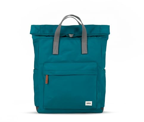 ROKA Canfield Roll Top Backpack for Women & Men - Large Nylon Roll Top Rucksack w/Magnetic Closure - Work, School, Travel Backpack - Marine Blue