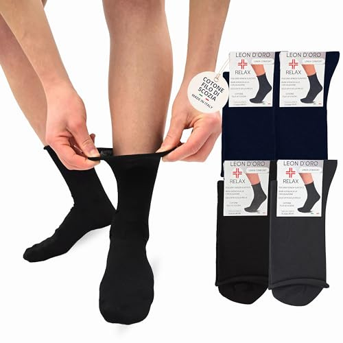 LEON D'ORO Calze senza elastico per Diabetici Calze Uomo Sanitarie Cotone Estivo Leggero Made in Italy