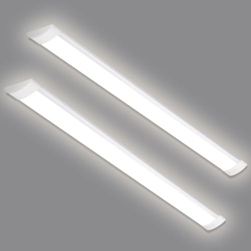 HUMIGA 2 Pack 5FT LED Batten Light, 50W 4500LM Slim Profile Wide Tube Lighting for Ceiling of Indoor Home Garage Shop Office, PC Body, Neutral White 4000K
