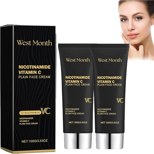 2 Stück Niacinamid-Vitamin-C-Hautcreme in schwarzer Tube, Fünf-Vitamin-C-Gesichtscreme, multifunktionale, glatte, feuchtigkeitsspendende Niacinamid-Make-up-Creme