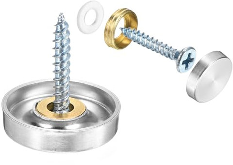 sourcing map 16 Pcs Screw Covers Caps, 304 Stainless Steel Mirror Screws Decorative Caps Cover Nails, Mirror Screws Fasteners for Sign Advertising Hardware Construction, 22mm Diameter, Silver