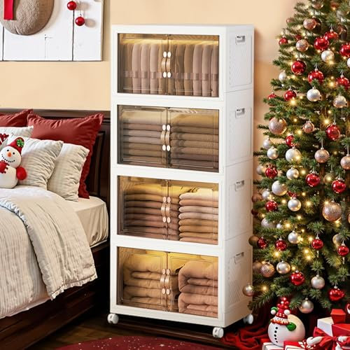 ELPHECO Storage Boxes with a lid, 4-Piece Large Collapsible Storage Bin, Stackable Lidded Storage Bin with wheels Plastic Storage Boxes Collapsible Organiser Kitchen Storage (4 × 72L)