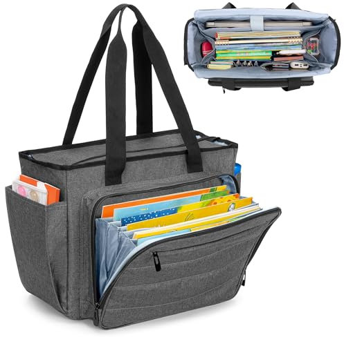 CURMIO Lehrertasche mit Akkordeon-Aktenfach, Teacher Arbeitstasche für Laptop, Schulbedarf, Lehrerbedarf, Grau (Patent Angemeldet)