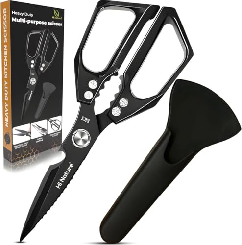 Hi Nature Forbici da Cucina Professionali in Acciaio Inox | Forbici per Carne, Pollo, Pesce e Erbe Aromatiche | Forbici Multiuso con Coprilama Protettivo | Lavabili in Lavastoviglie, Ergonomiche