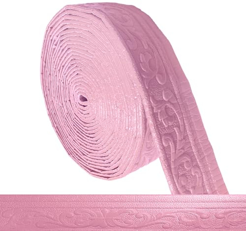 Självhäftande kant – 10 m x 8 cm x 5 mm – 3D-stuckaturlister, självhäftande, vattentät vägglist, lister, självhäftande, rullkant trim för hörn linjer, tak, dekoration, rosa