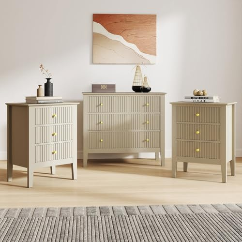 3 Drawer Chest of Drawers and Pair of Bedside Tables - Hales Taupe Range