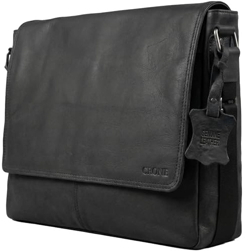 Crone Hamburg läder laptopväska, affärsväska av äkta läder, portfölj, arbetsväska, axelväska, laptopväska