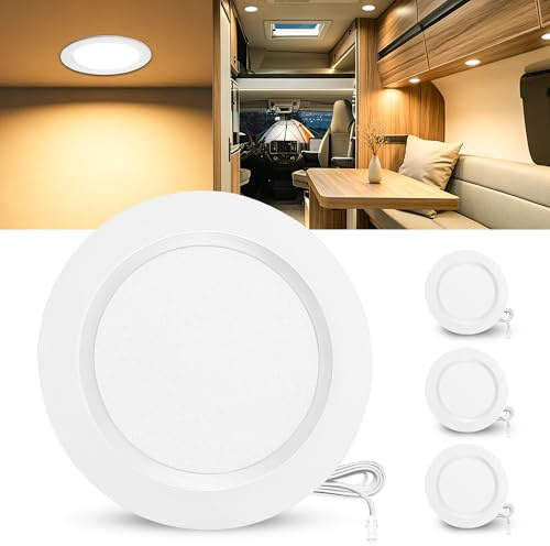 Laiebri Lot de 3 Spot LED Encastrable 12V, 3000K Blanc Chaud 3.5W 330LM Alu Spots de Plafond Intensité Variable, LED Encastrable Plafond Trou 55-58mm, IP44 Plafonnier Spot pour Camper Meuble, Blanc
