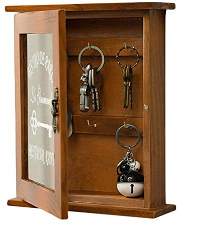 RetroFun Organisateur de clés en Bois Mural Armoire à clés boîte Murale Belle boîte de Rangement de clés de Porte en Verre rétro 6 Crochets