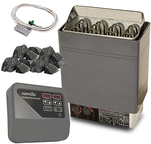 vanvilla Saunaofen 6kw mit externer Steuerung 380V Sauna inkl. Saunasteine für Aufguss Sauna Ofen Heizung Finnische Sauna Fasssauna Gartensauna