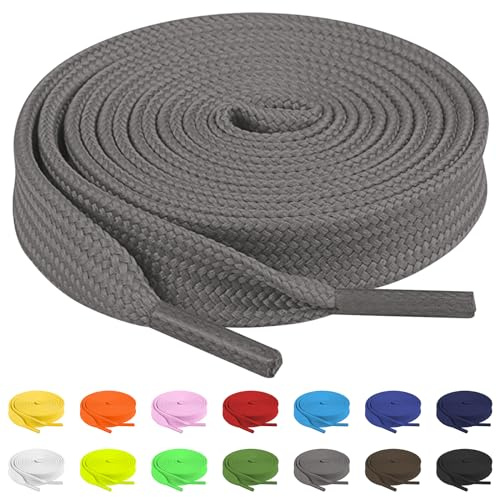 TBOC Cordones Zapatillas Deporte Planos Cordones Gris Zapatillas [120 cm] Zapatos Calzado Deportivas Botas Cordon Patines Tenis [Ancho 8 mm] Compatibles con Converse Altas Nike Adidas Vans