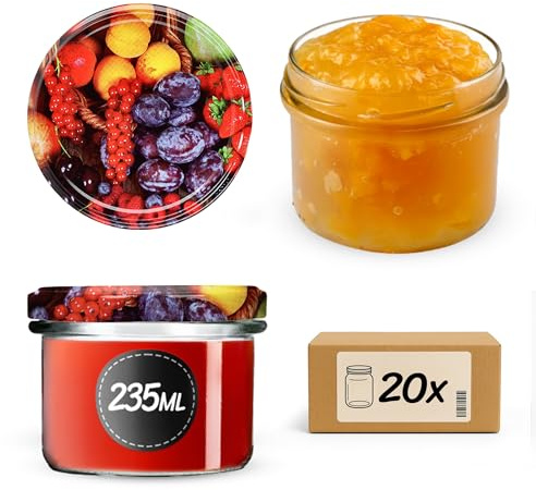 KADAX Små konserveringsburkar 235 ml, glas fi82, miniglas för honung och kryddor, syltburkar med lock, lufttäta burkar att ge bort (frukt 20 stycken)