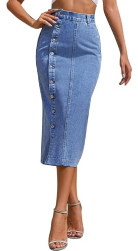 seiveini Jupes en Jeans Femme Longue Élégant Jupe Crayon Moulante Stretch Denim Skirts Printemps Été A Bleu S