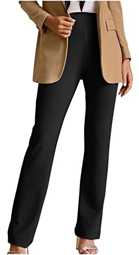 Pantalon de Travail Décontracté pour Femme - Habillé Formel Confortable et Extensible - Gabardine Incurvée - Coupe Ajustée - Jambe Droite - Fuselé, Noir, XXL