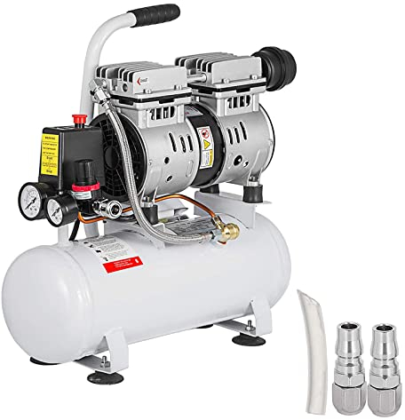 Flüsterkompressor 9L, Leise Ölfrei Kompressor, 550 W, Ölfrei Luftkompressor 58 dB, Druckluftkompressor 220 V, Silent Druckluft Kessel