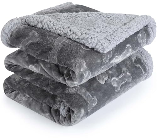 PETTOM wasserdichte Hundedecke 127 * 100cm, Flauschig aus Sherpa Fleece, Waschbar Beidseitige Haustierdecke für Sofa, Grau